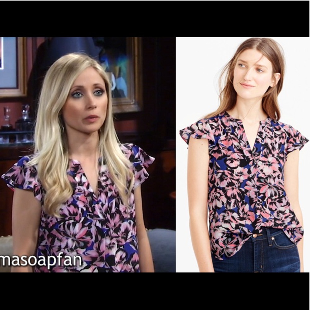 J. Crew flutter sleeve silk hibiscus top